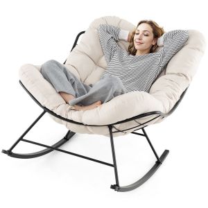 Chaise à bascule Coast avec coussin rembourré - 110 x 95 x 94 cm - Capacité 205 kg - Beige