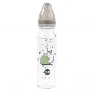 dBb Remond Biberon Régul'Air 240 ml en verre - Tétine NN -nouveau-né- anticolique en silicone - Débit régulier - 1er âge, 0 à 4 mois - Fabrication française - Décor Escargot - Gris