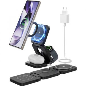 Ku Xiu Chargeur Induction Magn&eacute;tique 3-En-1 Pour Samsung Galaxy S25 Ultra, Watch & Buds.
