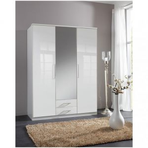 Image de Inside75 Armoire de rangement GABY 2 portes 2 tiroirs laqués blanc 1 porte miroir - blanc