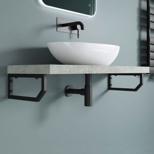 Querre de Fixation Plan de Toilette Étagère Tablette Murale Porte-Serviette en Acier Inoxydable 2 Pièces Noir 48x2,5x15cm WH03 - Noir | Pentagone