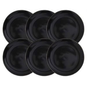 Set de 6 assiettes à dessert noires en céramique avec liseré doré (Ø20 cm) - EBENE