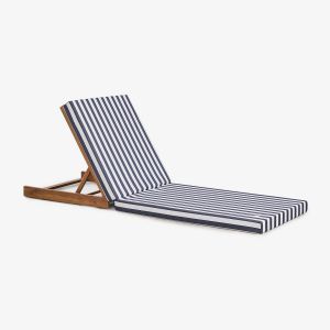 Chaise Longue Inclinable En Bois D'acacia Idaira Blanc - Bleu Marine Brun Acacia Fonc&eacute;
