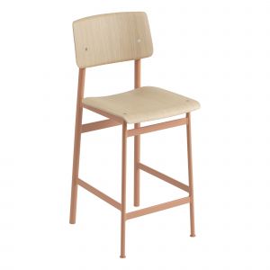 Image de Muuto Chaise de bar Loft / H 65 cm - Bois & métal chêne naturel,rose poudré en bois