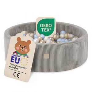 Piscine à Balles pour Bébé Enfants pour la Chambre MISIOO Ronde Velours Côtelé Beige 90x30 cm 200 Balles: Bleu/Doré/Blanc Perle