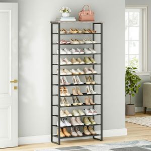 Étagère à Chaussures à 12 Niveaux, Grande Porte-Chaussures, Meubles à Chaussures, 35 à 45 Paires, Cadre en Métal, pour Couloirs, Entrées, Salons,