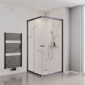 Schulte-ufer Accès d'angle droit avec portes de douche coulissantes, 75 x 90 - 75 x 90 cm x 180 cm, verre 4 mm, Sunny profilé gun metal mat, verre