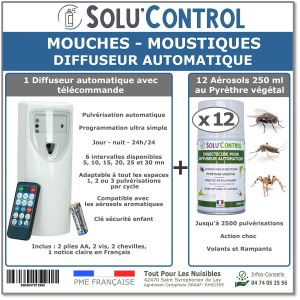 Tout Pour Les Nuisibles - Kit diffuseur + 12 Aérosols Pyrèthre 250ml-Mouches et Moustiques