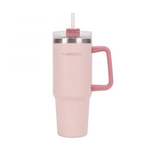 Flamingueo Gobelet Isotherme 0,9L Rose Acier Inoxydable avec Anse et Paille