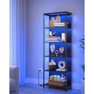 Bibliothèque à 6 niveaux lumière réglable 30,3 x 60 x 178,6 cm noir