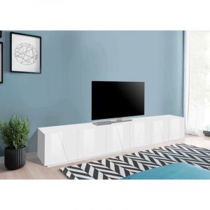 Dmora - Meuble tv Dgil, Buffet bas de salon, base meuble tv, 100% Made in Italy, 244x44h46 cm, Blanc brillant
