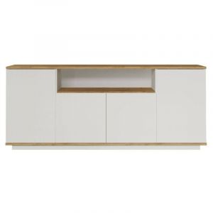 Dmora - Buffet Dpas, Buffet du salon, Commode de salon, Garde-manger de cuisine, 180x45h75 cm, Chêne et Blanc