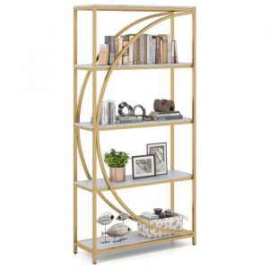 Biblioth&egrave;que &agrave; 5 Niveaux COSTWAY Rayonnages Ouverts Design en Arc Cadre en M&eacute;tal &Eacute;tag&egrave;re Autoportante pour Salon Bureau Dor&eacute;
