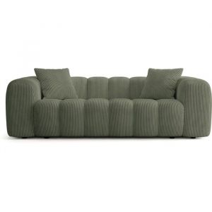 Canap&eacute; droit 3 places en velours c&ocirc;tel&eacute; vert kaki - Nuvola