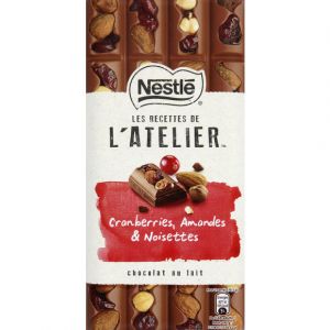 Nestlé Chocolat au lait, cranberries, amandes, noisettes - La tablette de 195g