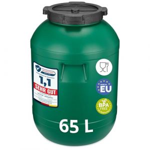 Garronda 65L Fût Plastique Alimentaire Sans BPA – Récupérateur d'Eau Bidon Alimentaire avec Couvercle pour Eau, Choucroute, Croquettes, Fermentation