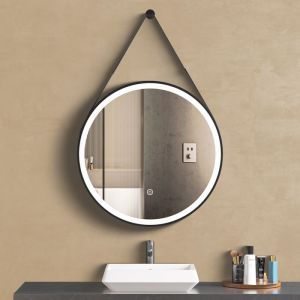 LOMAZOO Miroir salle de bain Lucca avec LED 60 cm noir rond