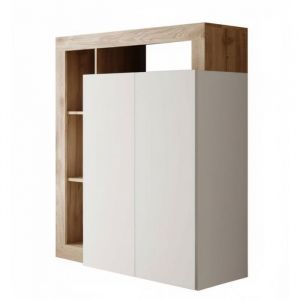 Bureau secr&eacute;taire 2 portes contemporain blanc laqu&eacute; et aspect bois finition Cadiz - ARTURO
