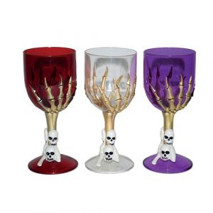Verre sur pied sorcière & crânes couleurs mix