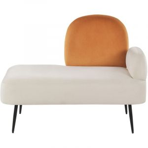Beliani Chaise Longue C&ocirc;t&eacute; Droit Minimaliste en Velours Blanc et Orange Arcey - Blanc