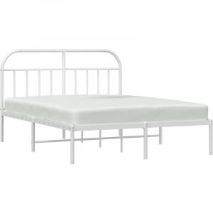 VidaXL Cadre de lit métal avec tête de lit blanc 140x190 cm, lit double, meuble de chambre à coucher, lit d'invité, lit, cadre de lit en métal