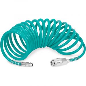 VONROC Tuyau spiralé 5m - Tuyau d'air pour compresseur - Raccords universels - DIN/EURO Ma-le - DIN/EURO/ORION Femelle - 10 bar