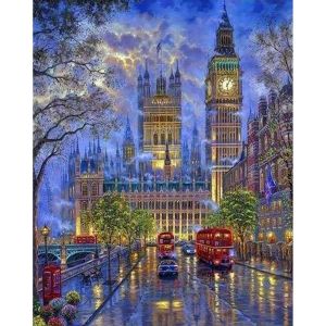 Figured'Art Peinture par Num&eacute;ro Adulte Londres dans la P&eacute;nombre - Activit&eacute; Manuelle Kit de Loisir Cr&eacute;atif DIY Num&eacute;ro d'art Complet - 40x50cm sans ch&acirc;ssis en Bois