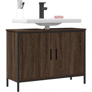 Image de VidaXL Armoire Lavabo de Salle de Bain, Meuble d'Évier avec Rangement, Armoire sous Vasque Toilette, Moderne, Chêne Marron 842455