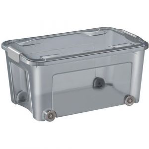 CEP Office Solutions Boîte de rangement à roulettes avec couvercle et poignées clips - Polypropylène - 43 Litres - Gris translucide