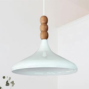 Bamyum Holz Champion Suspension Industrielle Plafonnier, 35 cm Abat-Jour Plafonnier, Suspension Industrielle, E27 Lumières Pour Salon & Salle À Manger, Luminaire Suspendu Blanc