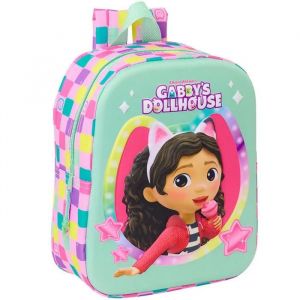 Safta GABBY'S DOLLHOUSE 3D - Sac à dos de crèche 3D, adaptable au chariot, nettoyage facile, idéal pour les enfants de différents âges, confortable et polyvalent, qualité et résistance, 22 x 10 x 27