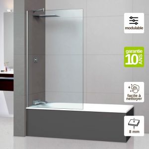 Pare Baignoire fixe en verre sécurité transparent ép 8mm anti calcaire, L100H147 cm, profilé chrome Superban Mont Blanc cc