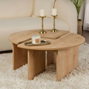 Pier Import - Table basse ronde effet bois de chêne - design puzzle marfa