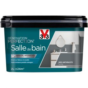 Image de V33 Peinture Rénovation Perfection Salle de Bain Gris Anthracite Satin 2L