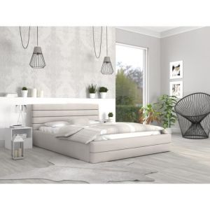 LIT COFFRE VIRGINIA 140x190 - Sommier inclus Crème