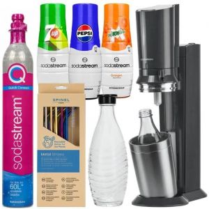 Image de Sodastream Crystal 3.0 QuickConnect Black One Bottle + Sirop pour Pepsi, Mirinda, 7UP + SpinelSoda metal straws x10