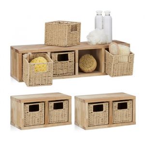 Relaxdays Ensemble de 3 étagères murales en noyer, système d'étagères, 1 grande et 2 petites, pour salle de bain, cuisine, salon.