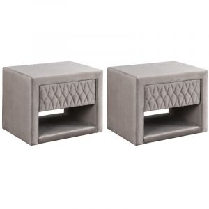 Lot de 2 tables de chevet - 1 tiroir et 1 niche - Tissu velours - Beige - DANIELE