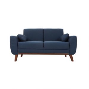 Miliboo Canap&eacute; design 2 places tissu bleu et pieds noyer EKTOR