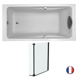 Jacob Delafon Baignoire droite 180 X 80 Odeon Up acrylique + Pare bain 2 volets Neo black