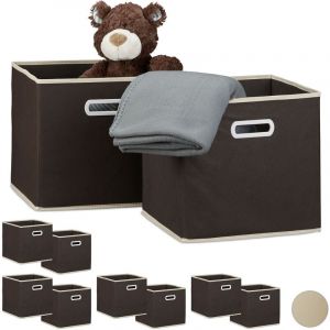 Relaxdays Boîte de rangement pliable, lot de 10, caisses ouvertes, HxLxP : 30 x 30 x 30 cm, pliante coffre, avec poignée, marron