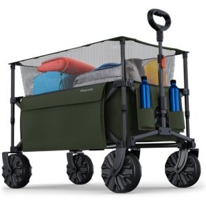 LifeGoods Wagon - Wagon pliable - 100KG - 230L - surélevé - avec housse de protection - vert