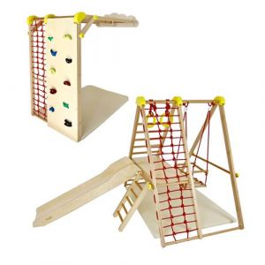 Aire de jeux d'intérieur modulable Figelo BOULDER en bois pour enfants dès 6 mois - Jaune