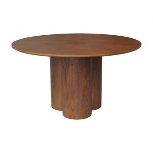 Table à manger ronde bois d'hévéa et placage chêne noyer 4 places 130cm - Leonore