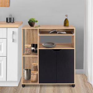 Idmarket Desserte de cuisine COSI bois façon hêtre et portes noires L.76 CM