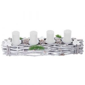 Mendler Couronne de l'avent, bois, 60x16x9cm, blanc-gris ~ bougies blanches