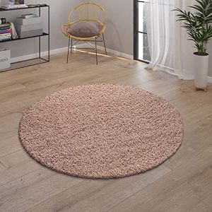 Paco Home - Tapis Shaggy Tapis Salon Shaggy Poil Long Moderne Monochrome Rose 160 cm rond