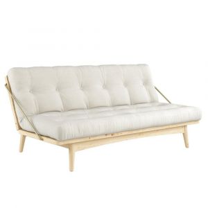 Banquette futon FOLK en pin massif coloris naturel couchage 130 x 190 cm.