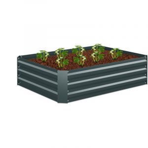Relaxdays Carr&eacute; potager, m&eacute;tal galvanis&eacute;, pour fleurs, plantes et l&eacute;gumes, HxLxP : 30x120x90 cm, jardini&egrave;re d&rsquo;ext&eacute;rieur
