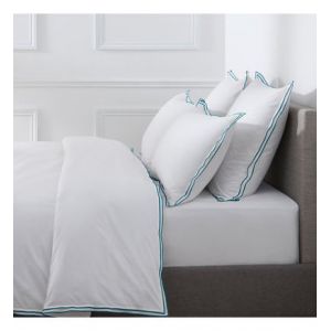 Drouault HOUSSE DE COUETTE Pure White Percale Lavée Blanc Finition Paon